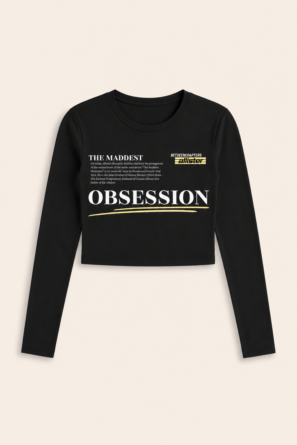 christian allister Cropped long sleeve. The made men series, the maddest obsession merch, dark romance shirt 